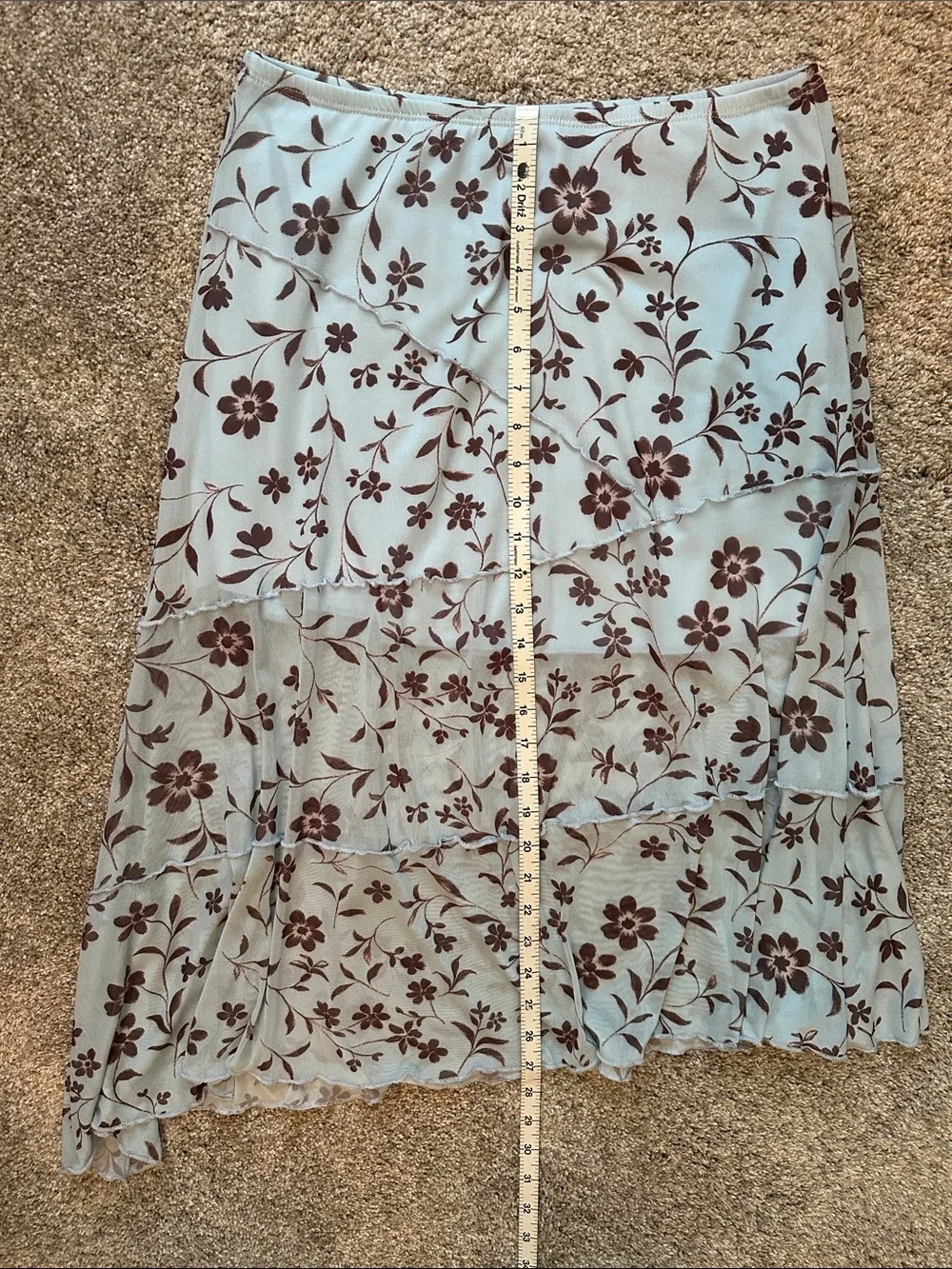 NWOT- Cottagecore Light Blue & Brown Floral Asymmetrical Midi Skirt- Size XL
